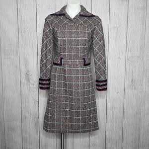 Vintage Alfred Werber Plaid Mod Shirt Dress Belted 60s 70s Midi, sz Small